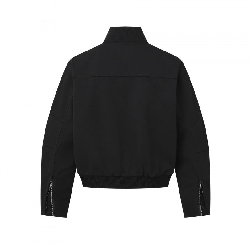 Unisex Short-cut minimalist bomber jacket with ribbed stand-up collar and concealed zipper placket Chichicherry