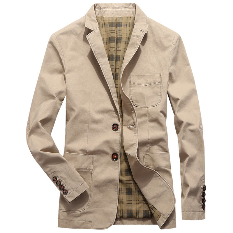 Men's casual canvas blazer with patch pockets and checked lining Chichicherry