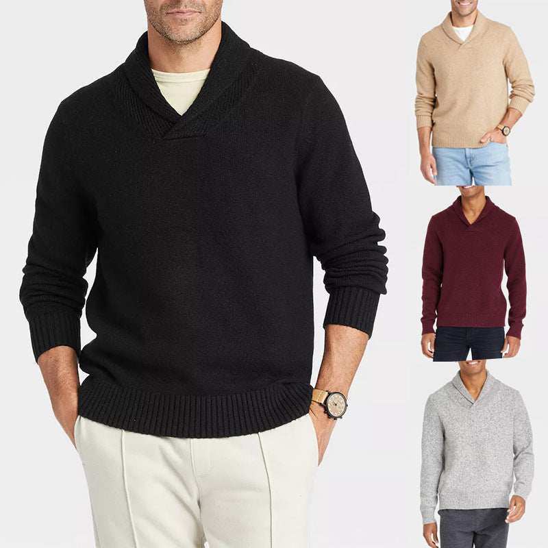 Men's shawl collar sweater made of mottled fine knit with ribbed cuffs Chichicherry