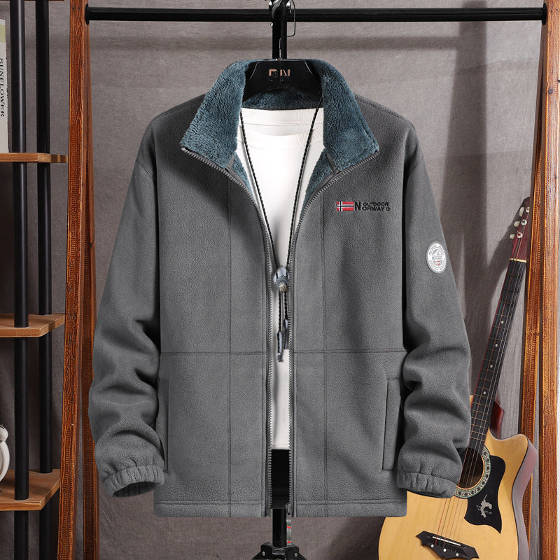 Men's Warm Fleece Jacket with Teddy Collar, Full-Length Zipper and Utility Pockets Chichicherry