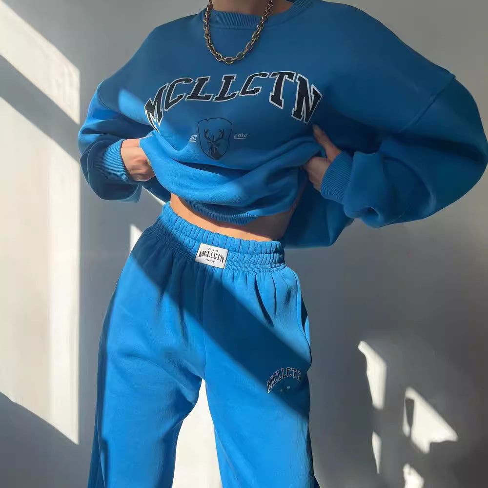 Damen Oversized College-Sweatshirt und High-Waist-Jogger-Set aus French-Terry Chichicherry