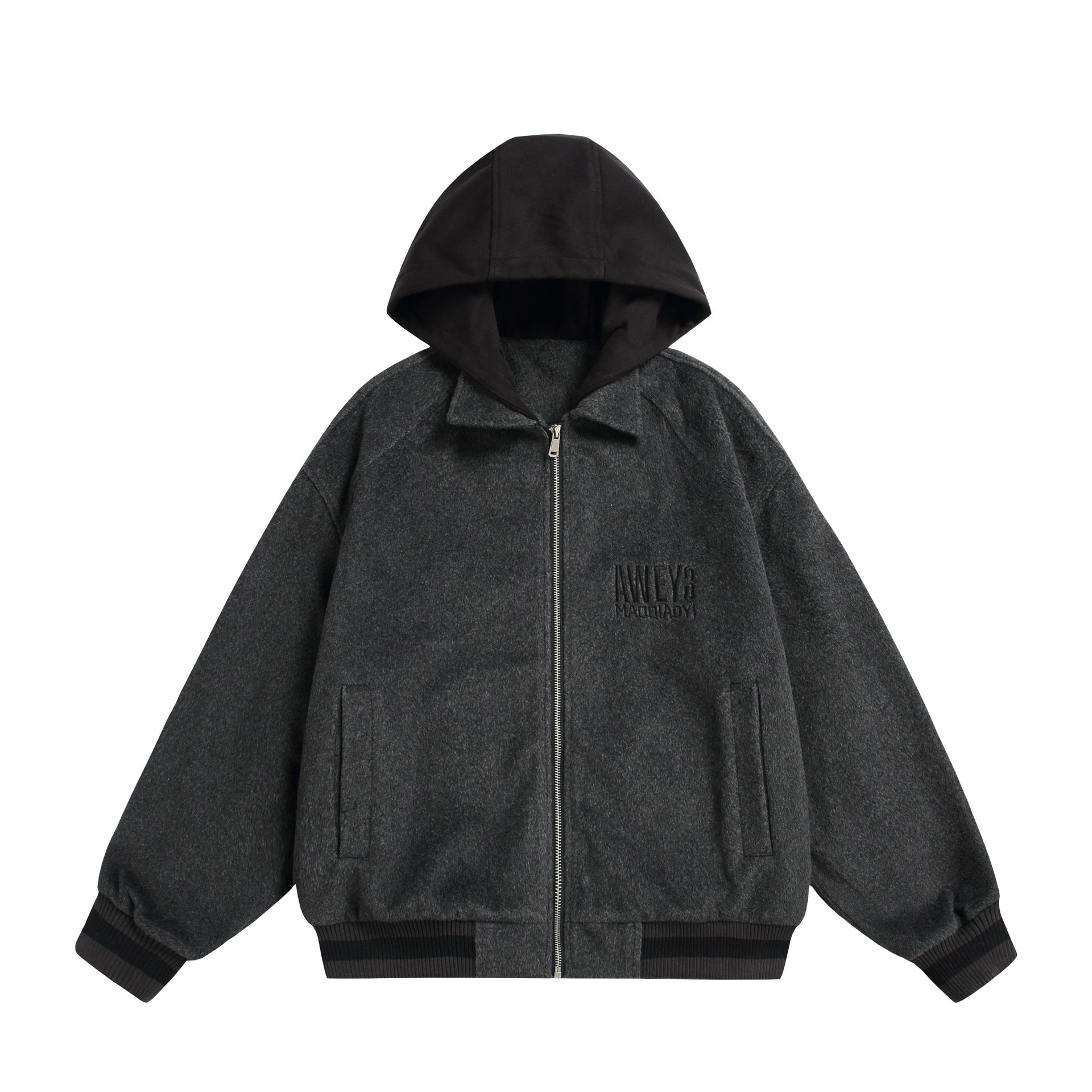 Unisex Oversize Fleece-Bomber Jacket with Contrast Hood Chichicherry