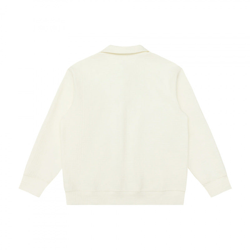 Unisex Long-Sleeve Knit Polo Shirt Sweater with Boxy Fit and Waffle Texture Chichicherry