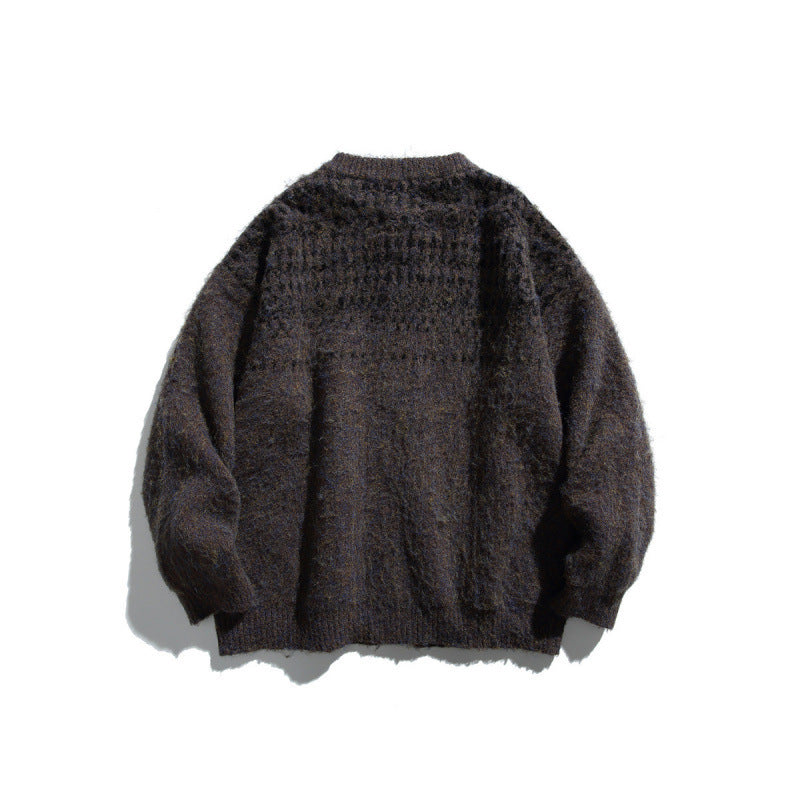 Women Chunky Knit Oversized Cardigan with Mohair Look and Round Neckline Chichicherry