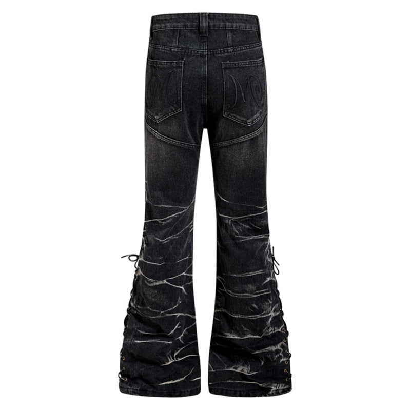 Women's high-waisted flared jeans with button fly and side lacing Chichicherry