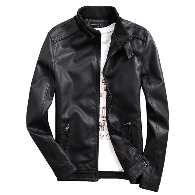 Men's faux leather jacket with warming teddy fleece lining and stand-up collar Chichicherry