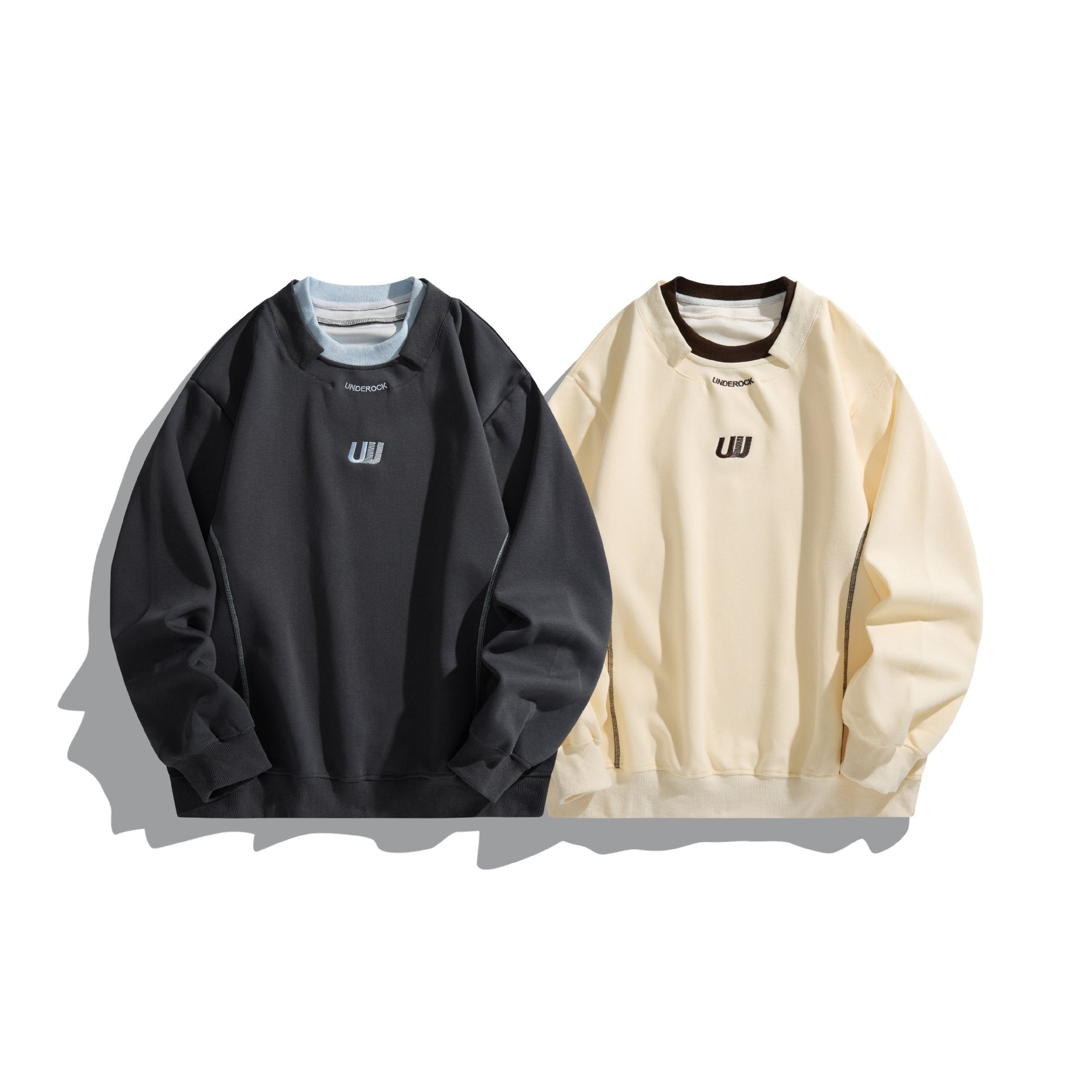 Unisex Loose Sweatshirt with Contrast Collar, Visible Flatlock Seams and Logo Embroidery Chichicherry