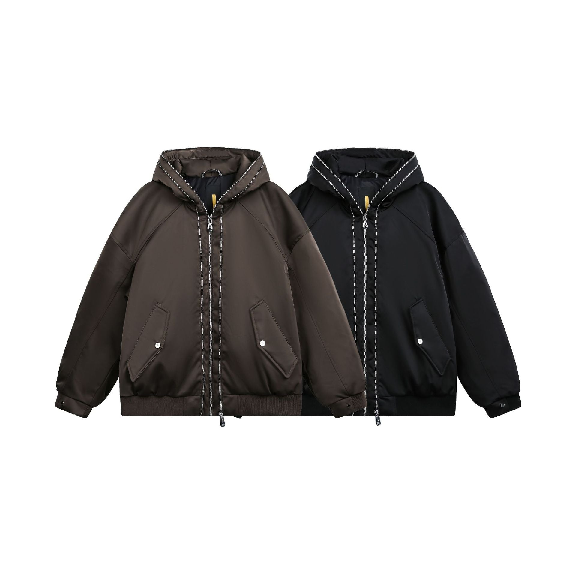 Men's Padded Oversized Bomber Jacket with Hood and Double Zipper Chichicherry