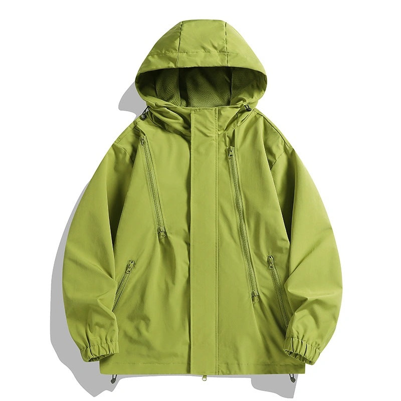 Women's Short Technical Hooded Jacket with Asymmetric Zippers & Drawstring Chichicherry