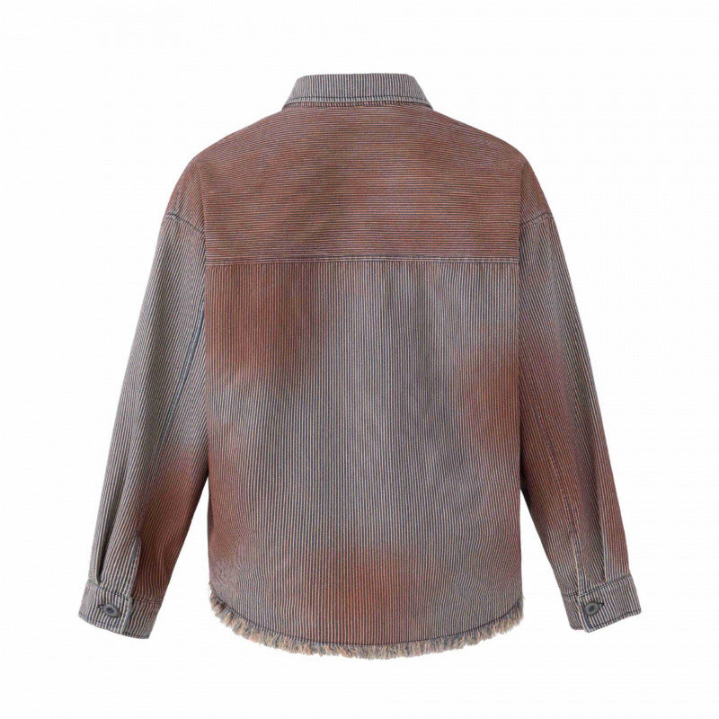 Unisex Boxy Overshirt Jacket made of Fine Cord with Used Effect, Fringes and Button Placket Chichicherry