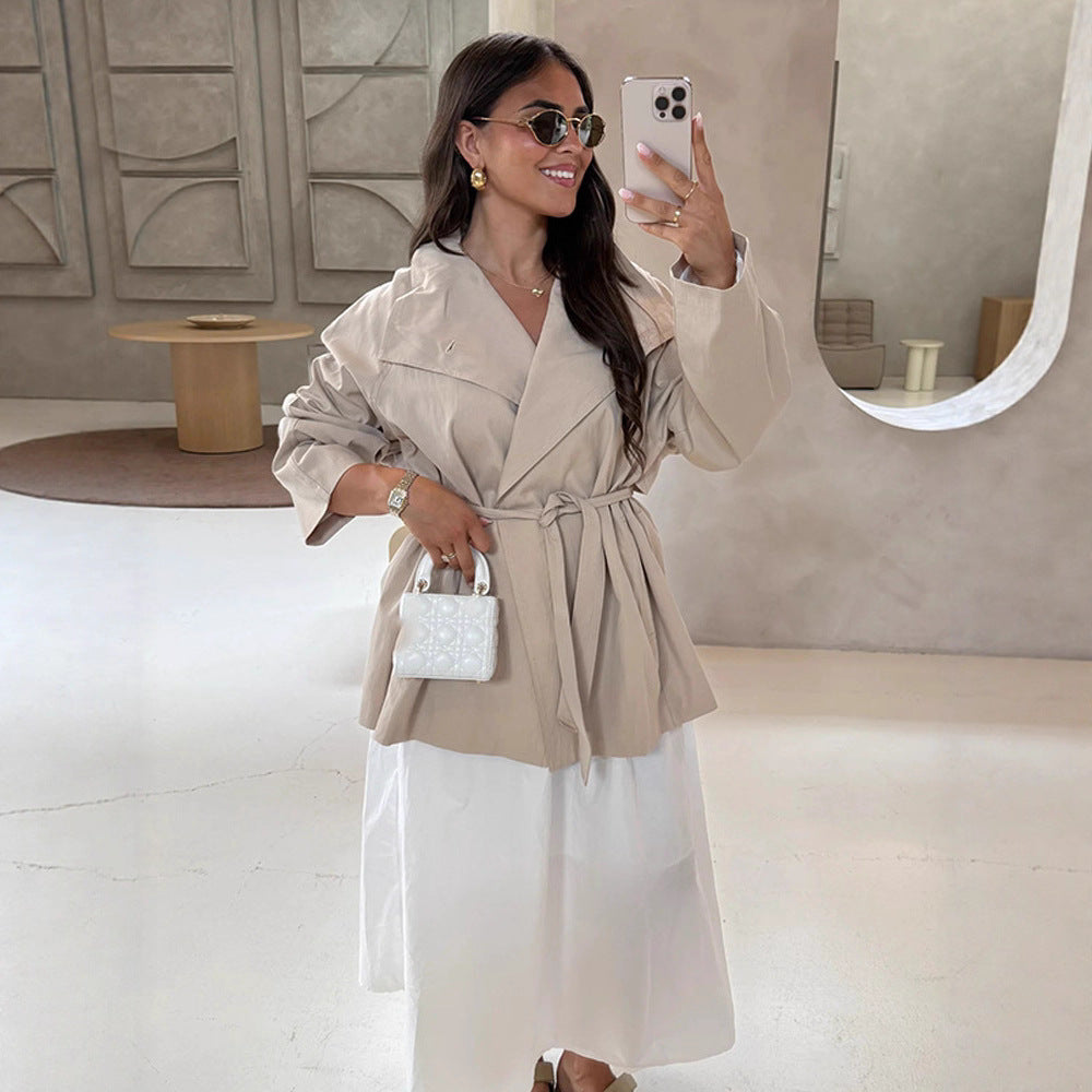 Women's wrap short jacket with tie belt, dropped shoulder and boxy silhouette Chichicherry