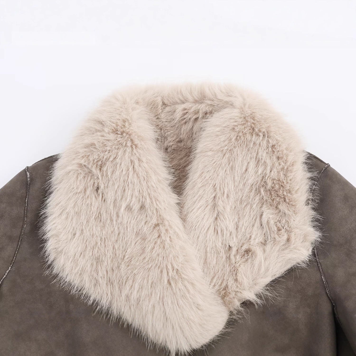 Women Longer Reversible Faux Fur Coat with Oversized Shawl Collar and Patch Pockets Chichicherry