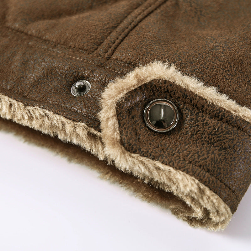 Men's Leatherette Flight Jacket with Teddy Lining and Asymmetrical Zip Chichicherry