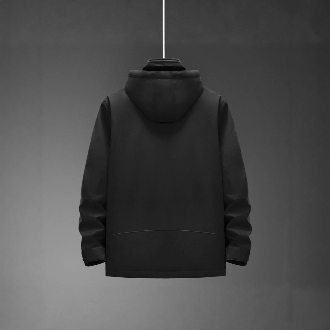 Men Water-Repellent Multi-Pocket Jacket with Hood and Fleece Lining Chichicherry