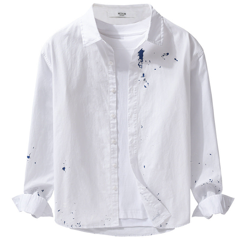 Men's shirt with artistic paint splatter and classic kent collar Chichicherry
