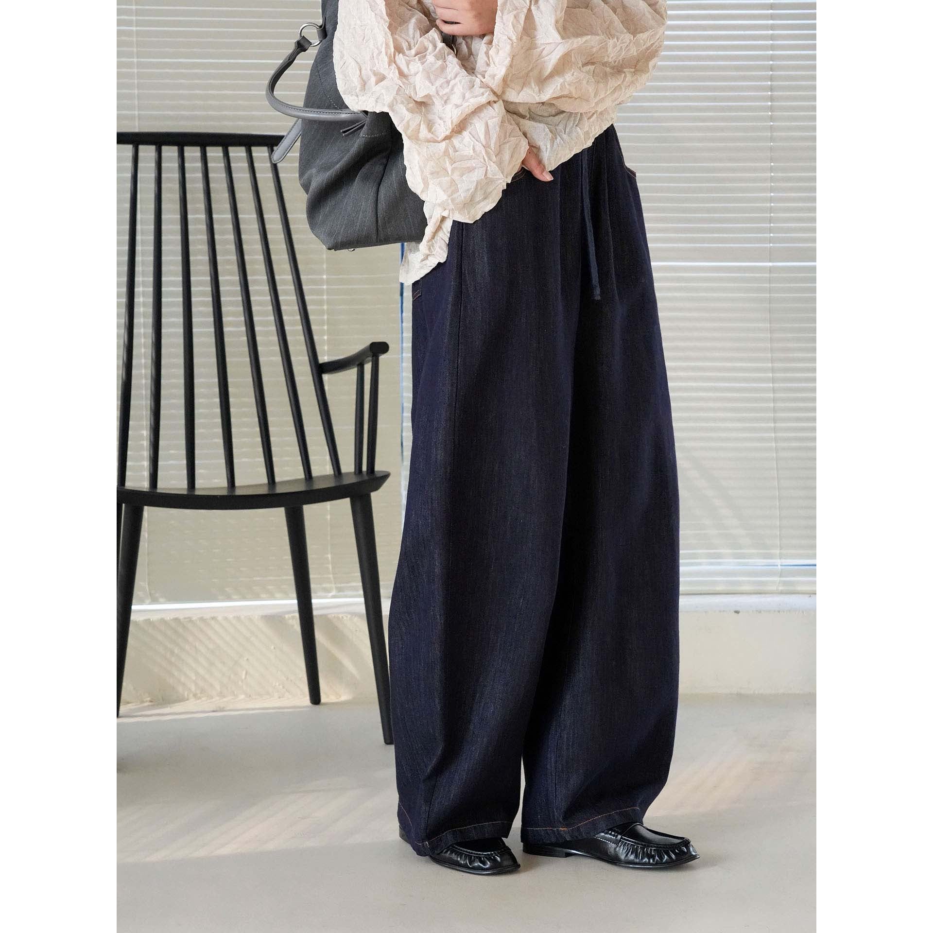Women's Wide High-Waist Relaxed Pants with Elastic Waistband, Drawstring and Side Pockets Chichicherry