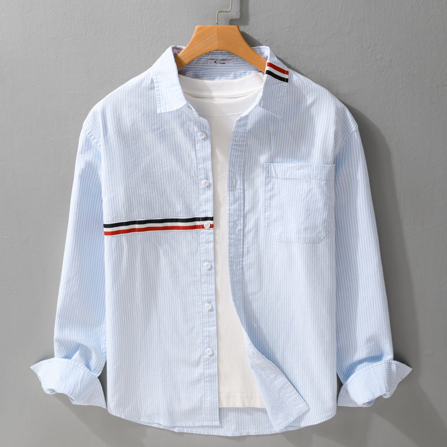 Men Striped Overshirt made of cotton blend with chest pocket and sporty contrast tape Chichicherry