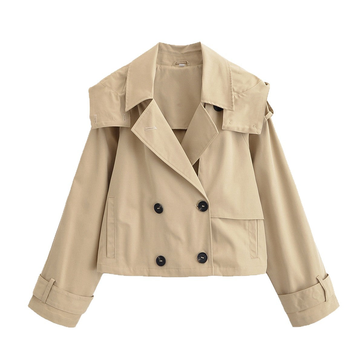 Women short jacket in trench coat style with double-breasted button placket and adjustable cuffs Chichicherry