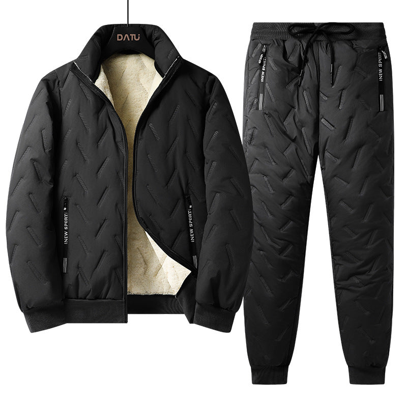 Men's Three-Piece Quilted Winter Set with Teddy Lining — Stand Collar Jacket, Padded Vest & Thermal Pants Chichicherry
