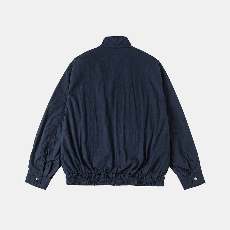 Men's Lightweight Harrington Jacket with Stand-up Collar, Elastic Hem, and Slanted Zipper Pockets Chichicherry