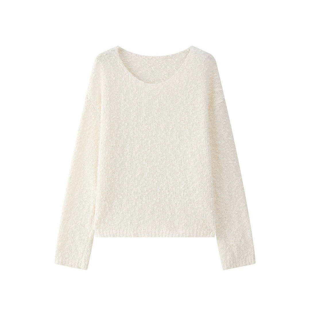 Women's Chunky Knit Oversized Sweater with Textured Bobble and Wide Boat Neck Chichicherry
