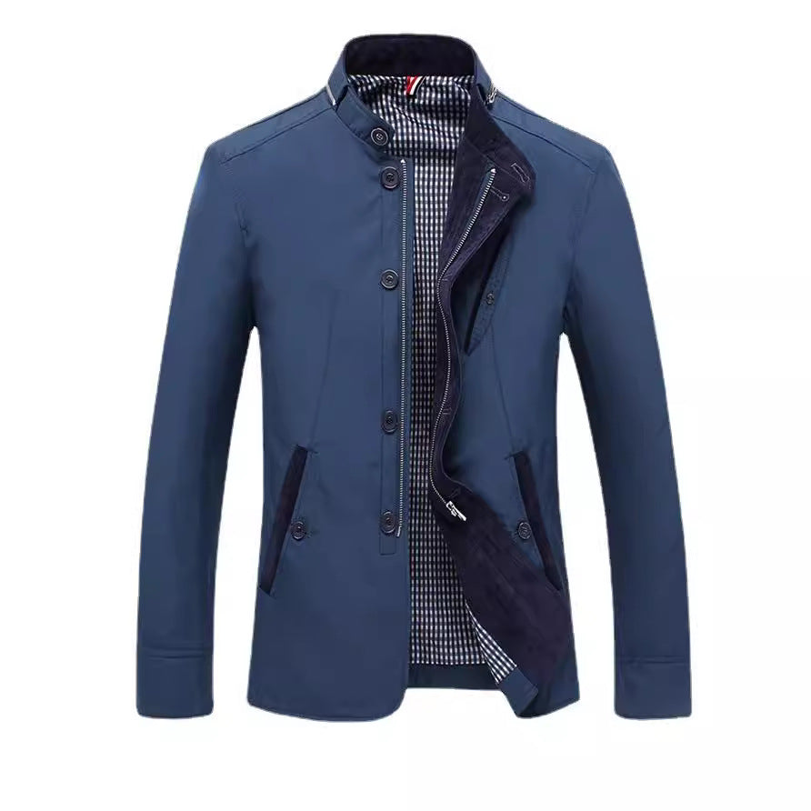 Men's lightweight canvas field jacket with stand-up collar and combined zipper-button front Chichicherry