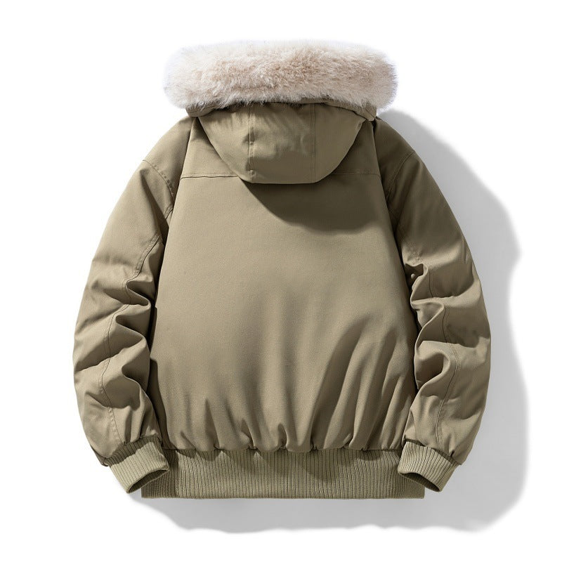 Men's short parka with padded lining, detachable hood, and patch pockets Chichicherry