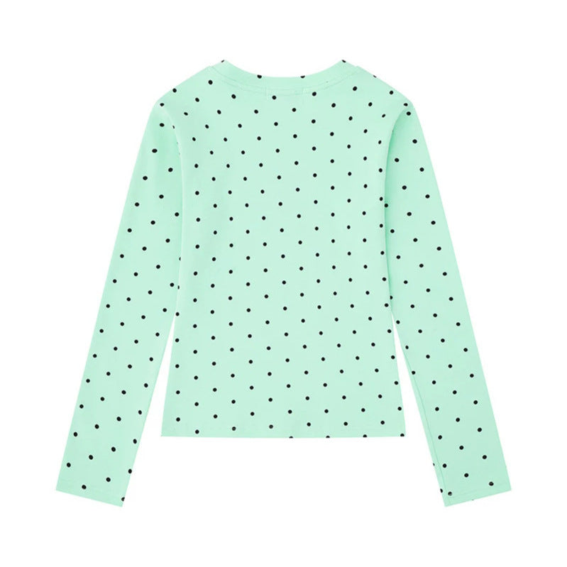 Women's long sleeve shirt with V-neck, polka dots and statement print made of cotton jersey Chichicherry