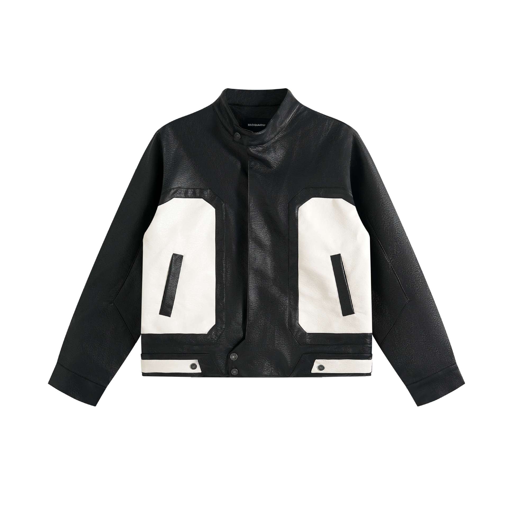 Unisex Boxy-Colorblock-Bomber Jacket in Leather Look with High Stand-up Collar Chichicherry