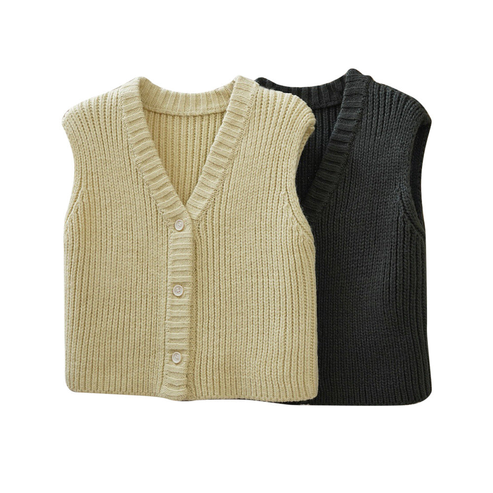 Women's Ribbed Knit Vest with V-Neck and Button Closure Chichicherry