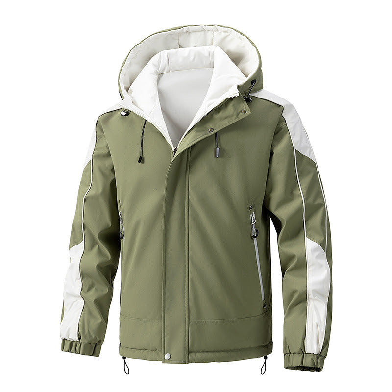 Men's water-repellent quilted hooded jacket with contrast sleeves and zip pockets Chichicherry