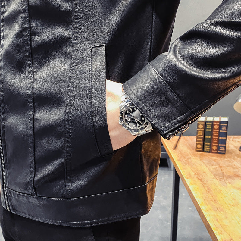 Men's leather-look trucker jacket with zipper, flap pockets and fitted silhouette Chichicherry
