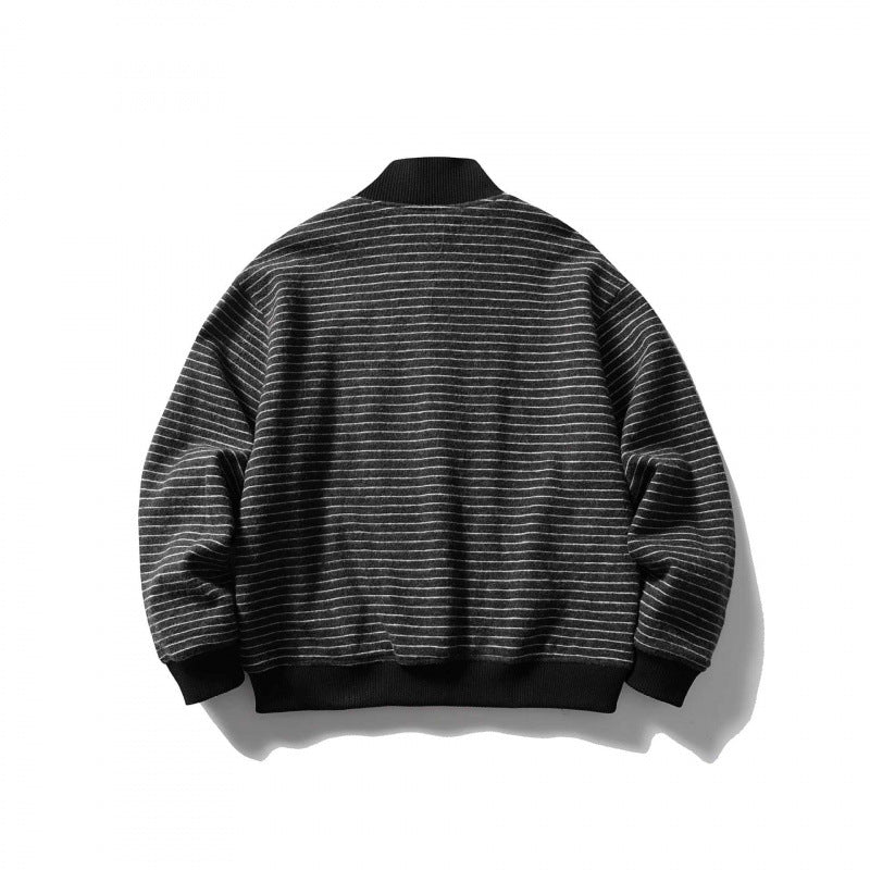 Unisex Boxy Knit Jacket in Bomber Style with Stand Collar and Button Placket Chichicherry