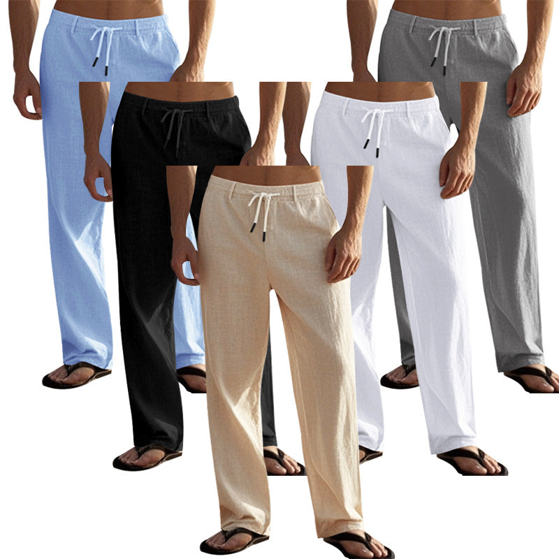 Men's casual chino with linen look, elastic waistband and slim ankle fit Chichicherry