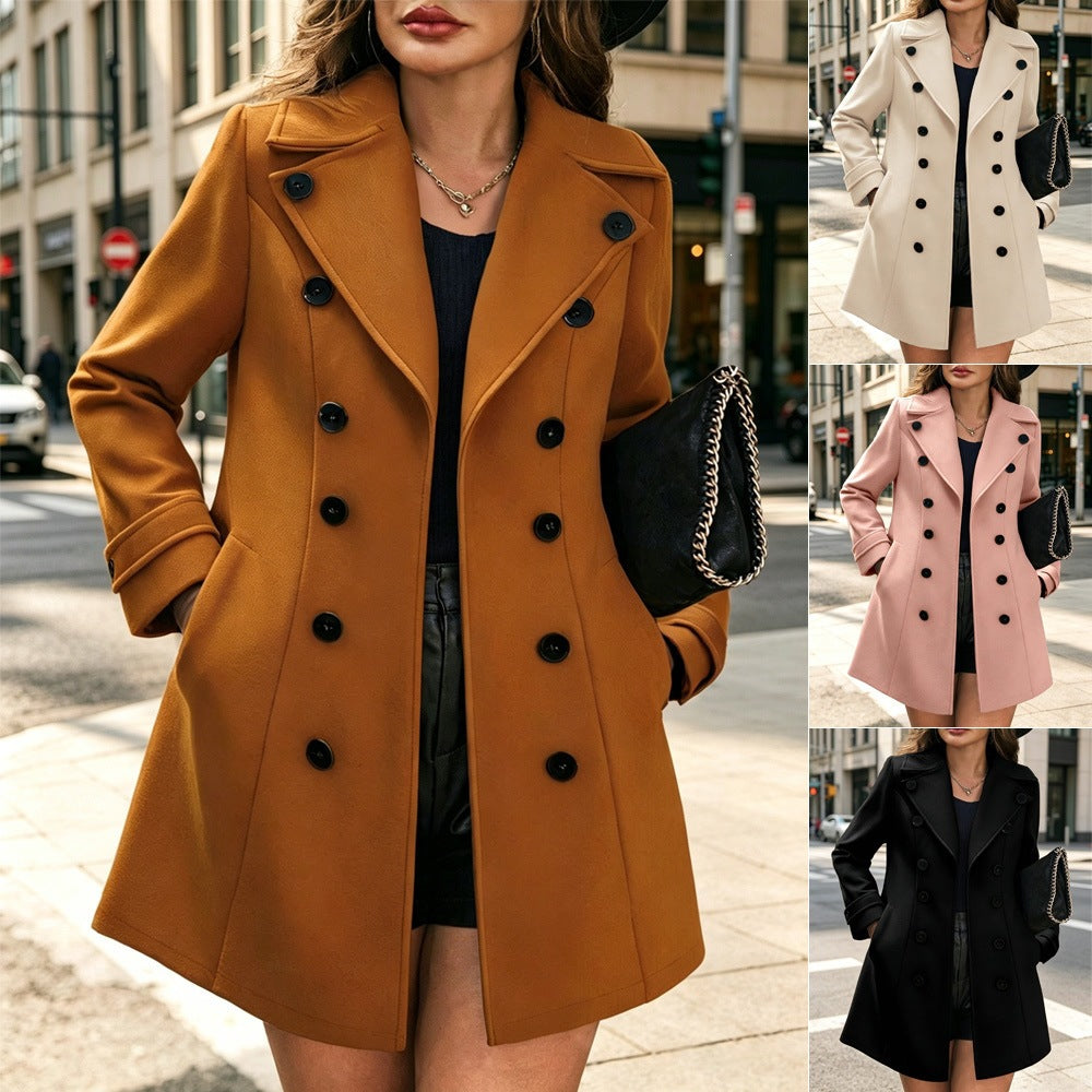 Ladies Elegant tailored trench coat with double-breasted and lapel collar Chichicherry