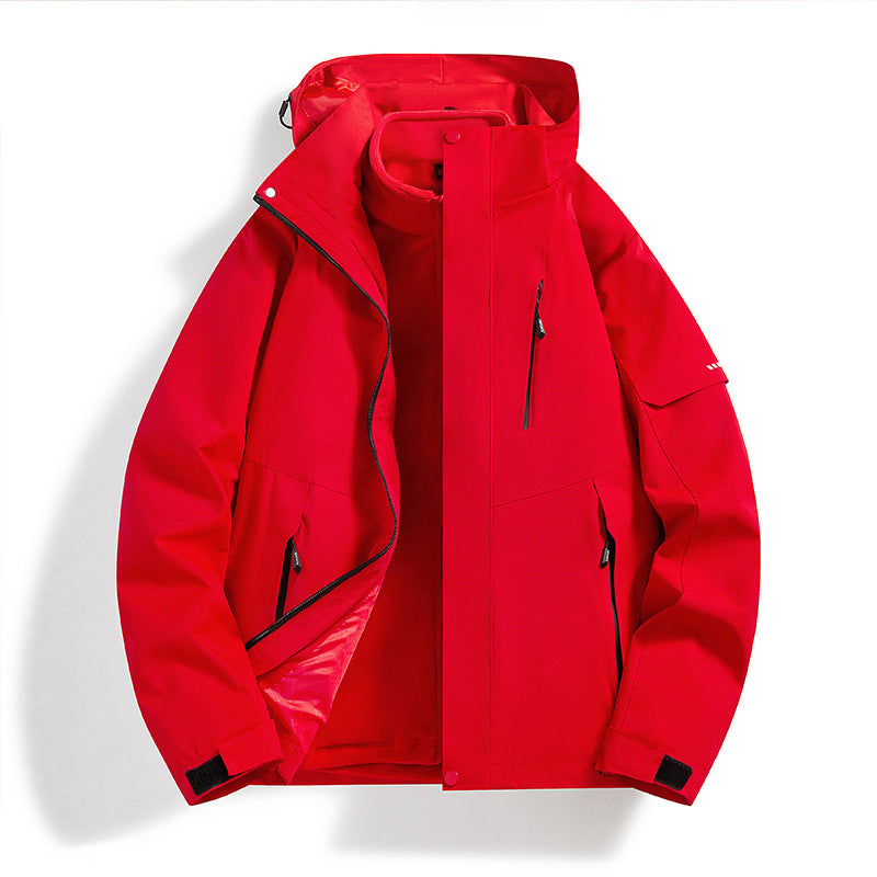 Men's Water-Repellent Softshell Fleece Layer Jacket with Hood and Windproof Front Flap Chichicherry