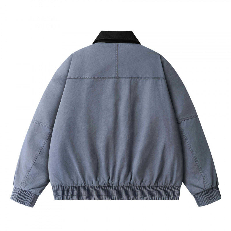 Men's Loose-Fit Worker Bomber Jacket made of Cotton Canvas with Contrast Collar and Drawstring Hem Chichicherry