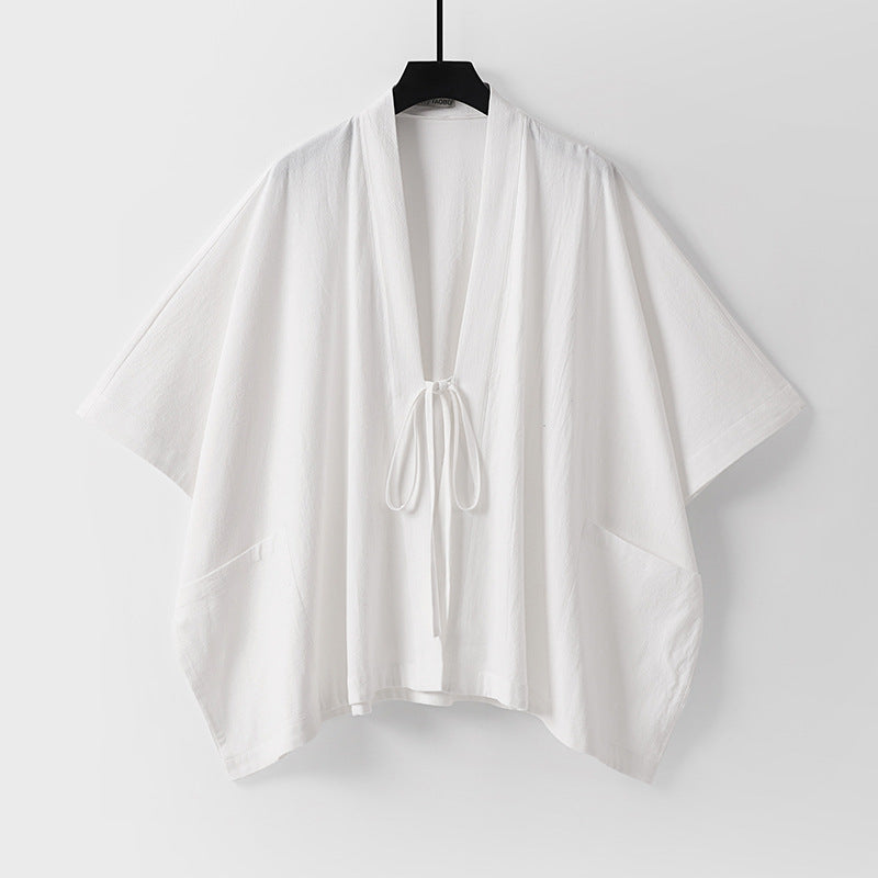 Women Oversize Kimono Cardigan with Tie and Patch Pockets Chichicherry