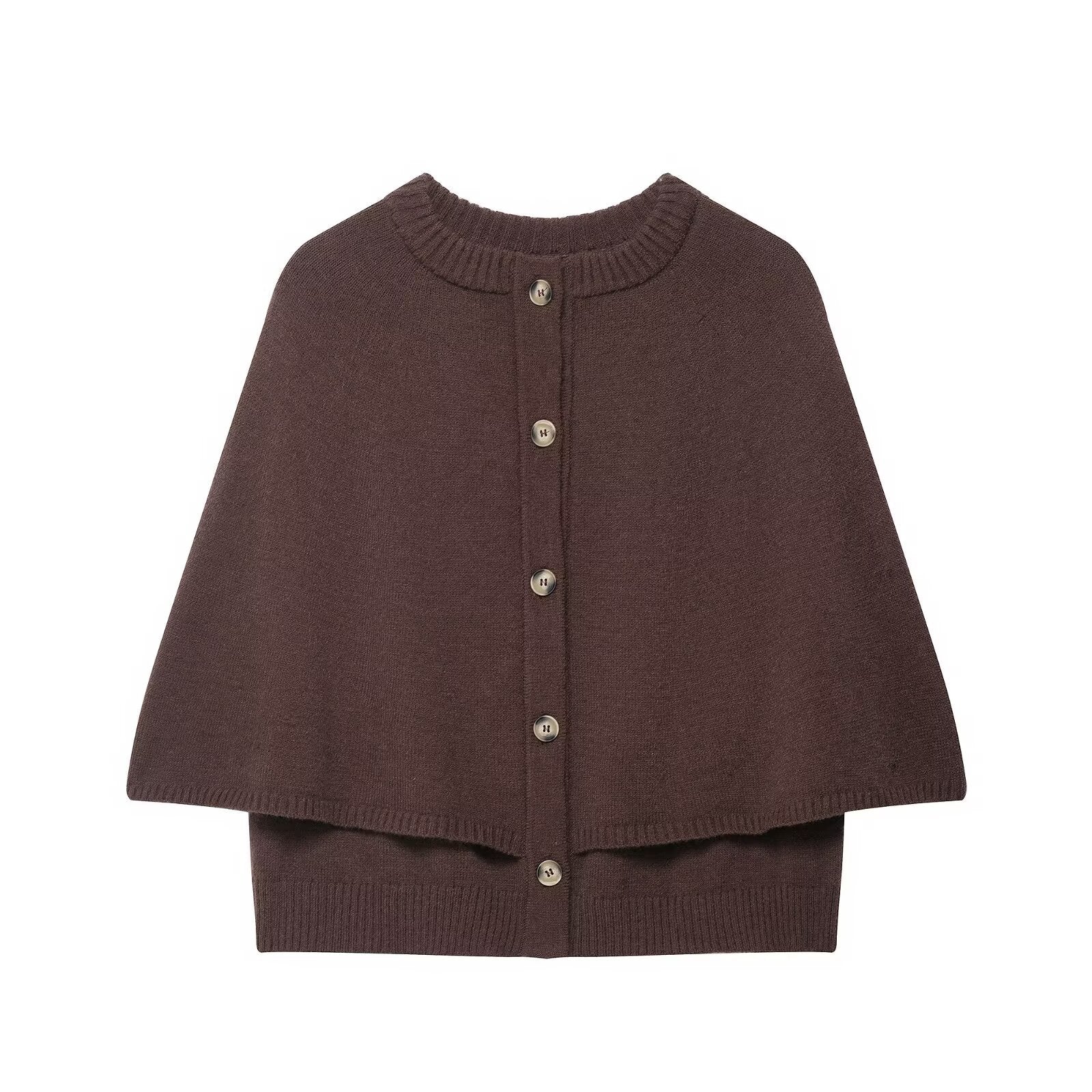 Women's Button-Front Knit Cape with Double Layer and Round Neckline Chichicherry