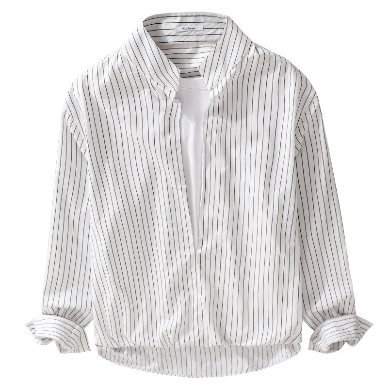 Men Striped Oversized Shirt with Kent Collar and Concealed Button Placket Chichicherry
