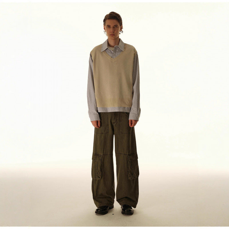 Women's Baggy Cargo Pants with High Waist, Large Flap Pockets and Reinforced Seam Panels Chichicherry