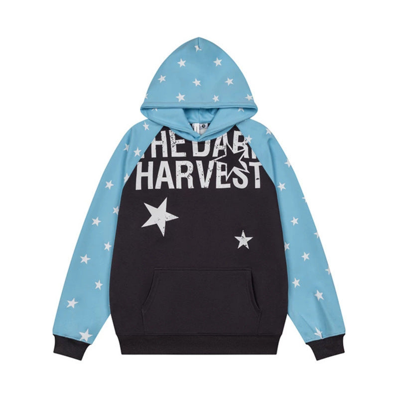 Women's hoodie in raglan style with star all-over, kangaroo pocket and vintage print Chichicherry
