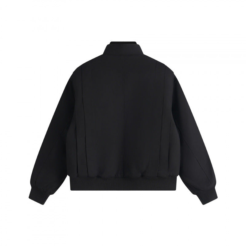 Unisex Boxy Blouson jacket with vertical tucked pleats, standing collar, and zipper Chichicherry