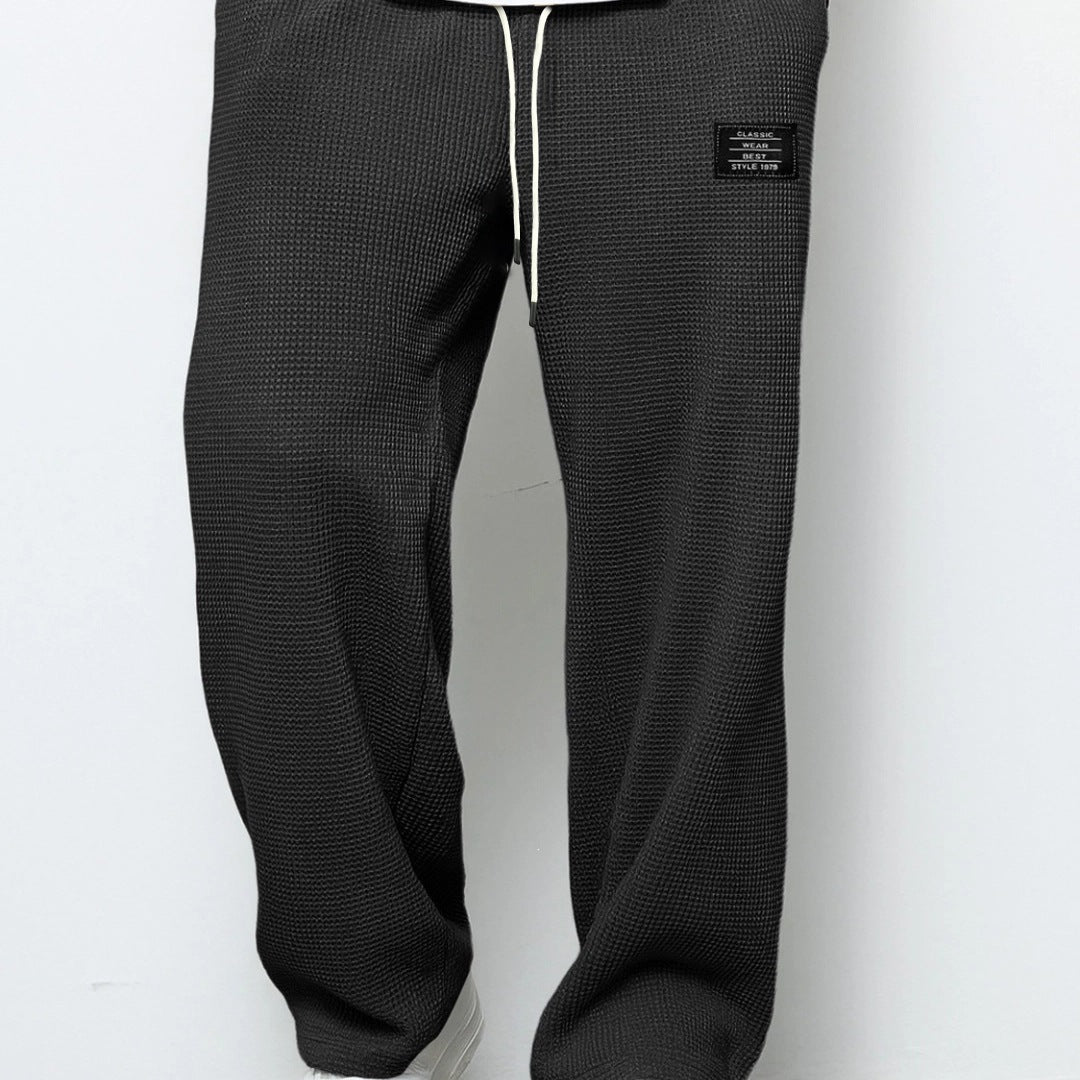 Men's Relaxed Fit Waffle Knit Jogging Pants with Drawstring & Side Pockets Chichicherry