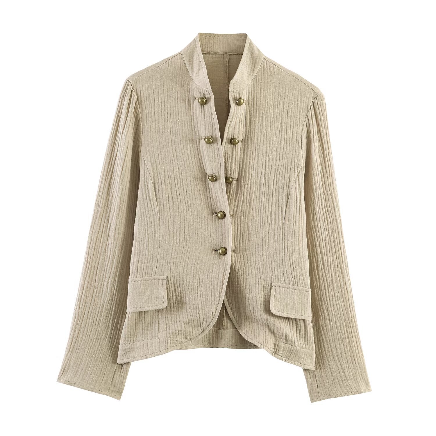 Women's lightweight structured cotton jacket with stand-up collar and decorative buttons Chichicherry