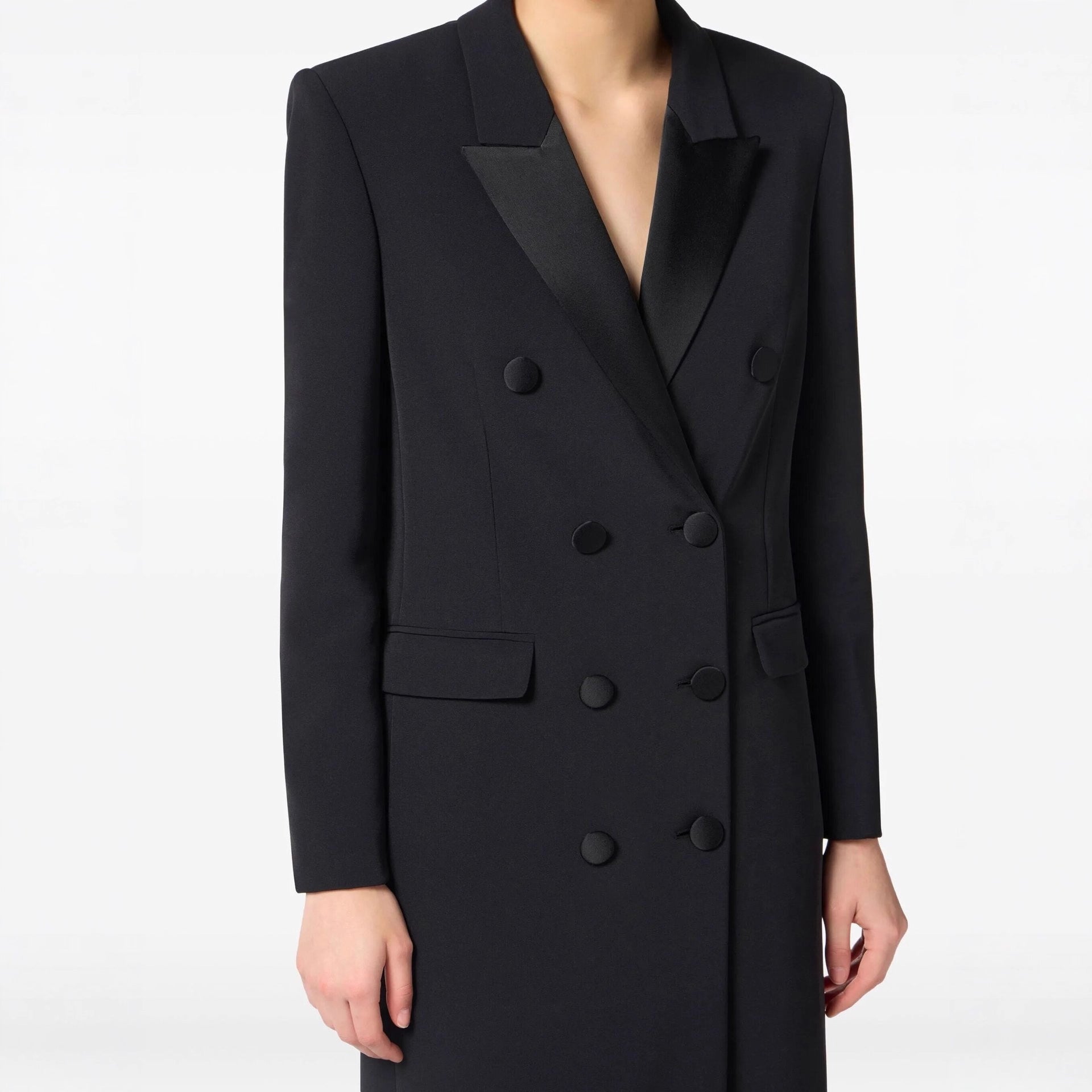 Women's double-breasted long-cut wool coat with pointed lapel Chichicherry