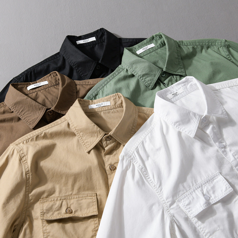 Men's Easy-Care Cotton Utility Overshirt with Double Chest Pockets and Relaxed Hem Chichicherry