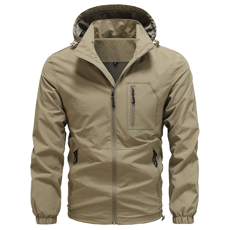 Men's Breathable Ultralight Wind and Rain Jacket with Mesh Lining and Concealed Chest Pocket Chichicherry