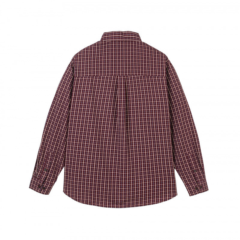 Men's Checkered Oversized Shirt made of Cotton Blend with Patch Chest Pocket and Curved Hem Chichicherry