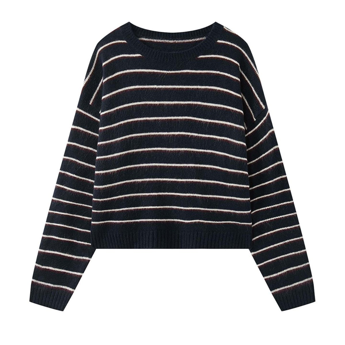 Women’s striped mohair-look sweater with dropped shoulder and ribbed hem Chichicherry